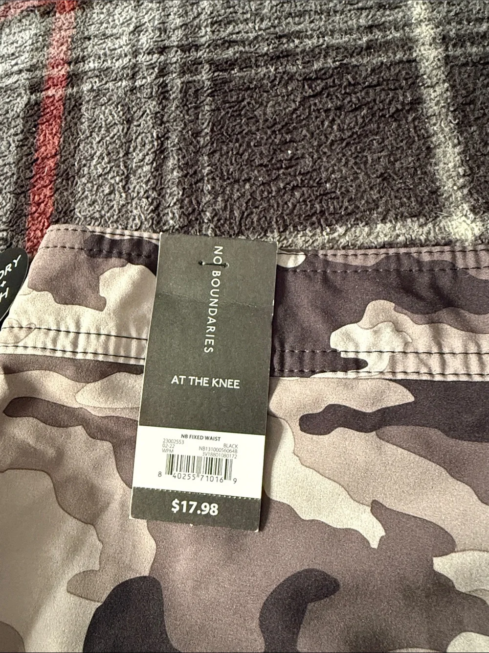 No Boundaries Men’s Camo & Aqua Stripe Swim Trunks